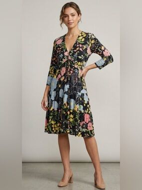 Hale Bob black floral print dress size S